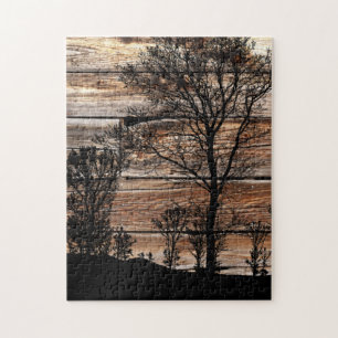 Woodland Tree Silhouette op het schuurbord Legpuzzel