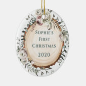 Woodland Tree Slice met bloemen | Baby's First Keramisch Ornament (Rechts)