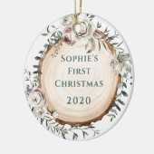 Woodland Tree Slice met bloemen | Baby's First Keramisch Ornament (Links)