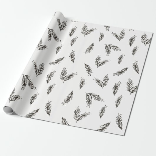 Woodland Tree Sprig Winter Wrapping Paper Cadeaupapier (Uitgerold)