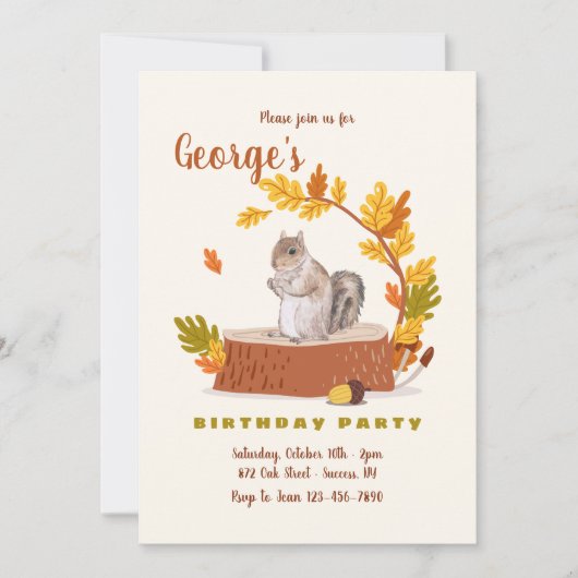 Woodland Tree Stump Birthday Invitation Kaart (Voorkant)