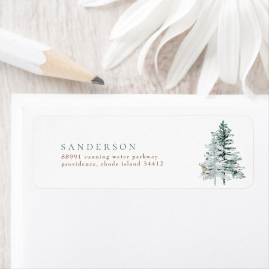 Woodland Trees Deer White Return Address Label (Insitu)