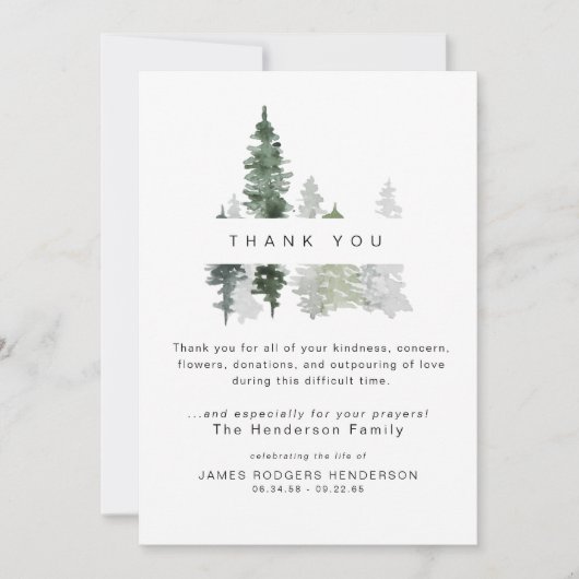Woodland Trees rouwbegrafenis dank u Bedankkaart (Voorkant)