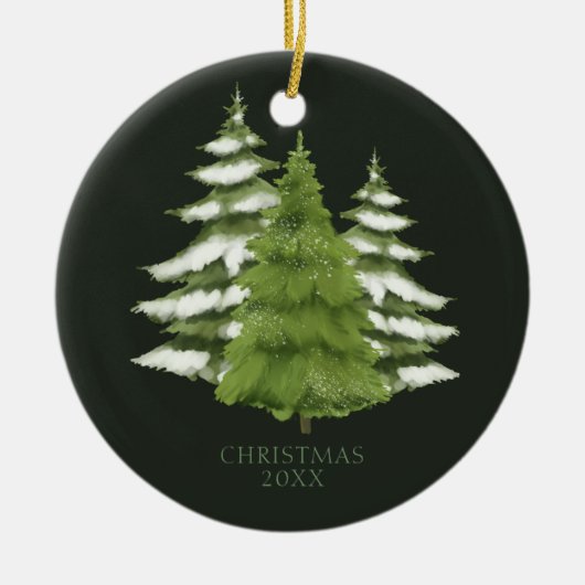 Woodland Trees thema Kerstmis gepersonaliseerd Keramisch Ornament (Voorkant)