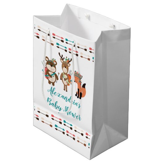 Woodland Tribal Animals Baby shower Gift Bag Medium Cadeauzakje (Voorkant Gekanteld)