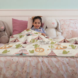 Woodland Tribal Native American Seamless Pattern Fleece Deken