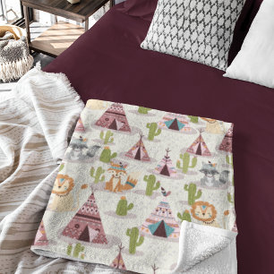 Woodland Tribal Native American Seamless Pattern Fleece Deken