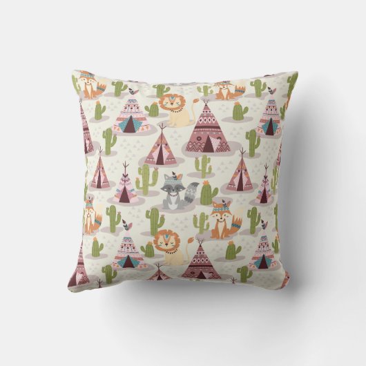 Woodland Tribal Native American Seamless Pattern Kussen (Achterkant)