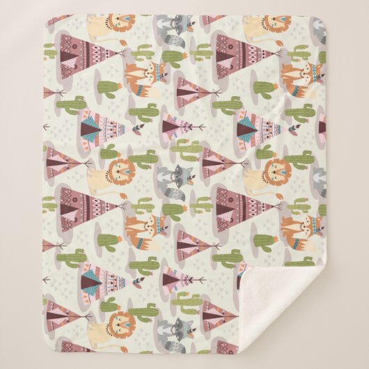 Woodland Tribal Native American Seamless Pattern Sherpa Deken (Voorkant)