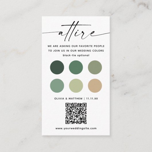 Woodland trouwjurk code + QR | boskledij Informatiekaartje (Voorkant)