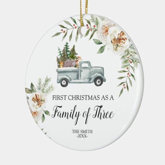 Woodland Truck-kerstfamilie van drie Keramisch Ornament (Links)