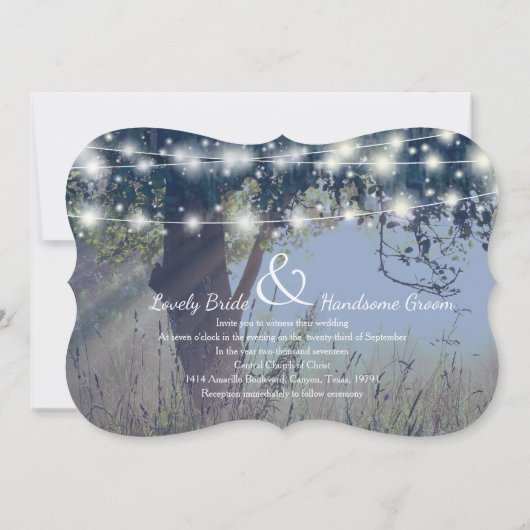 Woodland Twilight Fairy Lights Wedding Invitation Kaart (Achterkant)