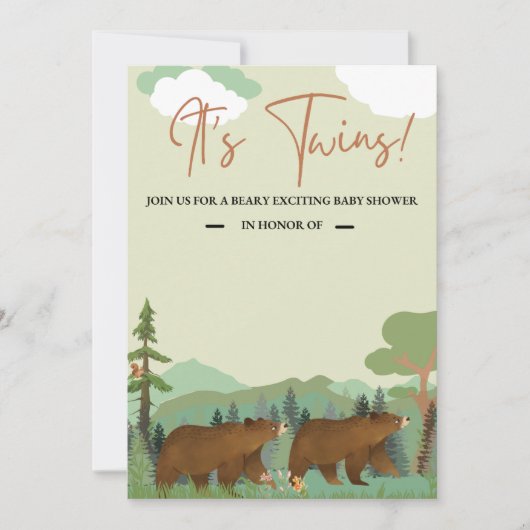 Woodland Twin Baby shower Invitation Kaart (Voorkant)