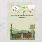 Woodland Twin Baby shower Invitation Kaart (Voorkant / Achterkant)