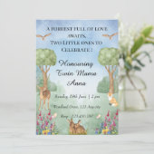 Woodland Twin Baby shower Invitation Kaart (Staand voorkant)
