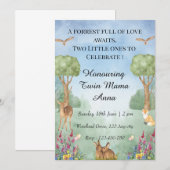 Woodland Twin Baby shower Invitation Kaart (Voorkant / Achterkant)
