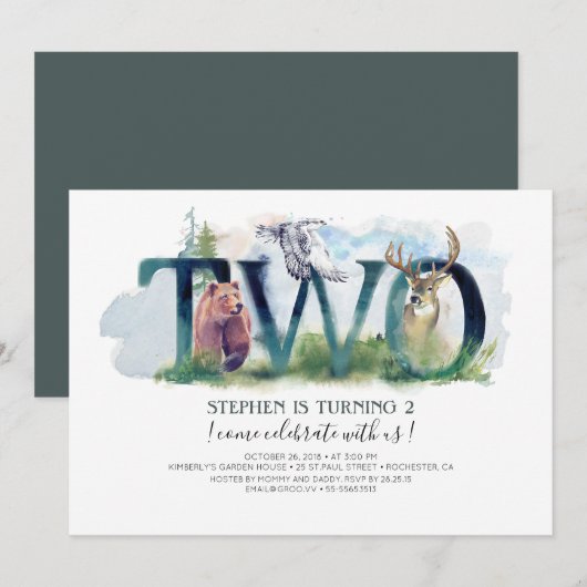 Woodland Two - 2 verjaardagsuitnodiging Kaart (Voorkant / Achterkant)