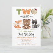 Woodland Two Wild Beer Fox Raccoon 2e verjaardag Kaart (Staand voorkant)