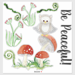 Woodland Uil Bloemen Waterverf Wees Vreedzaam Kwek Sticker