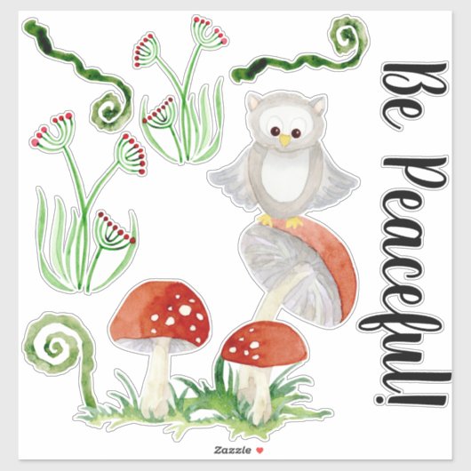 Woodland Uil Bloemen Waterverf Wees Vreedzaam Kwek Sticker (Vel)