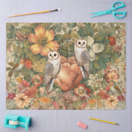 Woodland Uilen & Vogels Cottagecore Bloemen Collag Tissuepapier