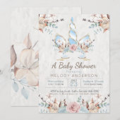 Woodland Unicorn Baby shower Blue Kaart (Voorkant / Achterkant)