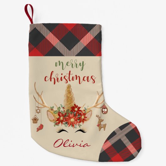 Woodland Unicorn Gezicht met gewei Kleine Kerstsok (Voorkant)