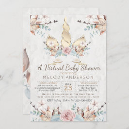 Woodland Unicorn Virtual Baby shower Gold Kaart