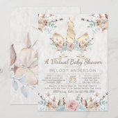 Woodland Unicorn Virtual Baby shower Gold Kaart (Voorkant / Achterkant)