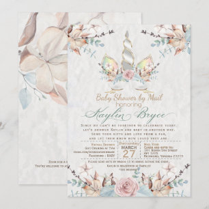 Woodland Unicorn Virtual Baby shower Kaylin4a Inv Kaart