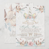 Woodland Unicorn Virtual Baby shower Kaylin5 Inv Kaart (Voorkant / Achterkant)