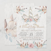 Woodland Unicorn Virtual Baby shower Silver Kaart (Voorkant / Achterkant)
