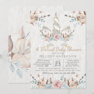 Woodland Unicorn Virtual Baby shower Silver Kaart