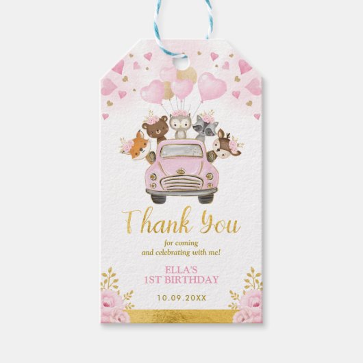 Woodland Valentijnse SweeLieverd Pink Gold Balloon Cadeaulabel (Voorkant)