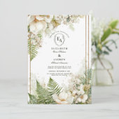 Woodland varen en witte bloemen bruiloft kaart (Staand voorkant)