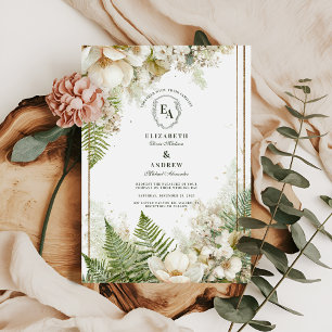 Woodland varen en witte bloemen bruiloft kaart