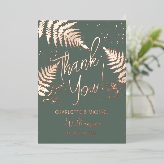 Woodland varens foto overlay bruiloft dank u folie uitnodiging (Staand Voorkant)