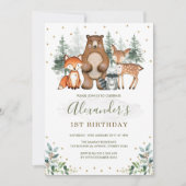 Woodland verjaardag bosdieren groen goud kaart (Voorkant)
