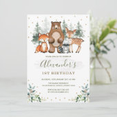 Woodland verjaardag bosdieren groen goud kaart (Staand voorkant)