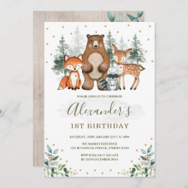 Woodland verjaardag bosdieren groen goud kaart