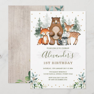 Woodland verjaardag bosdieren groen goud kaart