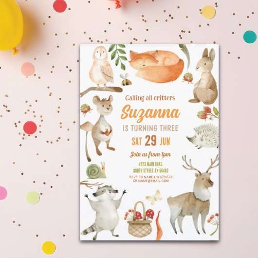 Woodland Verjaardag Uitnodiging Feest Dieren Bos