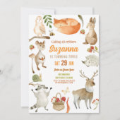 Woodland Verjaardag Uitnodiging Feest Dieren Bos (Voorkant)