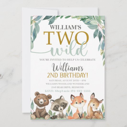 Woodland Verjaardag Uitnodiging Twee Wild Uitnodig (Voorkant)