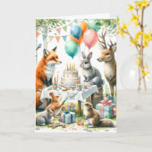 Woodland verjaardagsfeestje kaart (Gele Bloem)