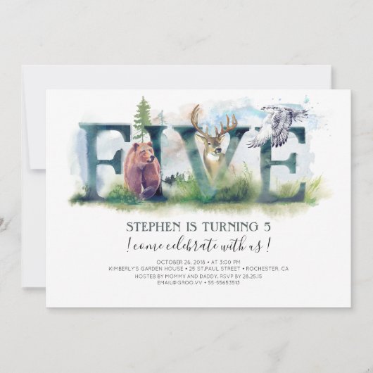 Woodland Vijf - 5e verjaardag Uitnodiging (Voorkant)
