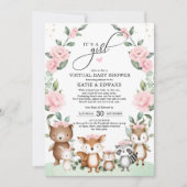 Woodland Virtual Baby shower Blush Bloemdieren Kaart (Voorkant)