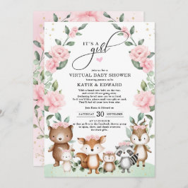 Woodland Virtual Baby shower Blush Bloemdieren Kaart