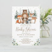 Woodland Virtual Baby shower Forest Zoom Party Kaart (Staand voorkant)
