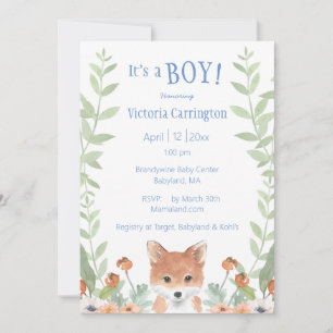 Woodland Vos Baby Jongen Script Bloemen Baby Showe Kaart